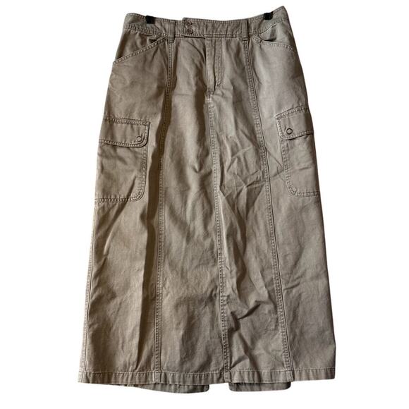 VTG Gloria Vanderbilt Maxi Skirt Brown Khaki 100% Cotton Women's Size 12 Cargo - Picture 3 of 6